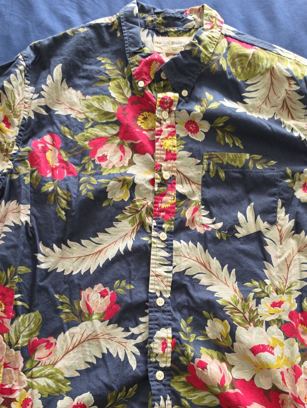 Denim & Supply Ralph Lauren Navy Floral Button-Down Shirt with Pink & Green
